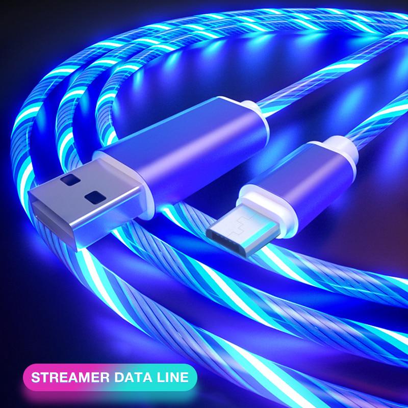 2.4A Led Glow Luminous Flowing Light Quick Fast Charging Usb Cable Type c Cable