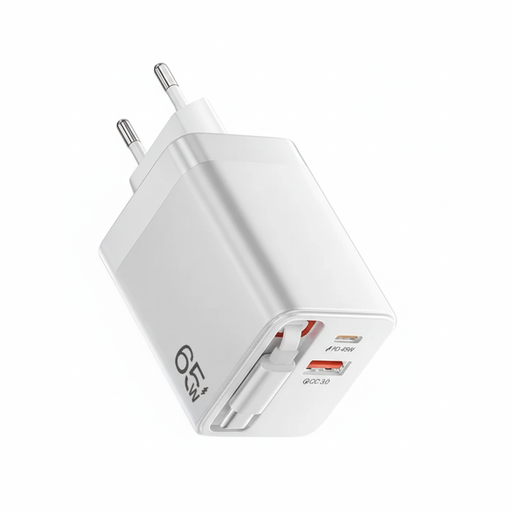 TurboCharge Pro™ GAN 65W PD 3-in-1 Retractable Type-C Fast Charger