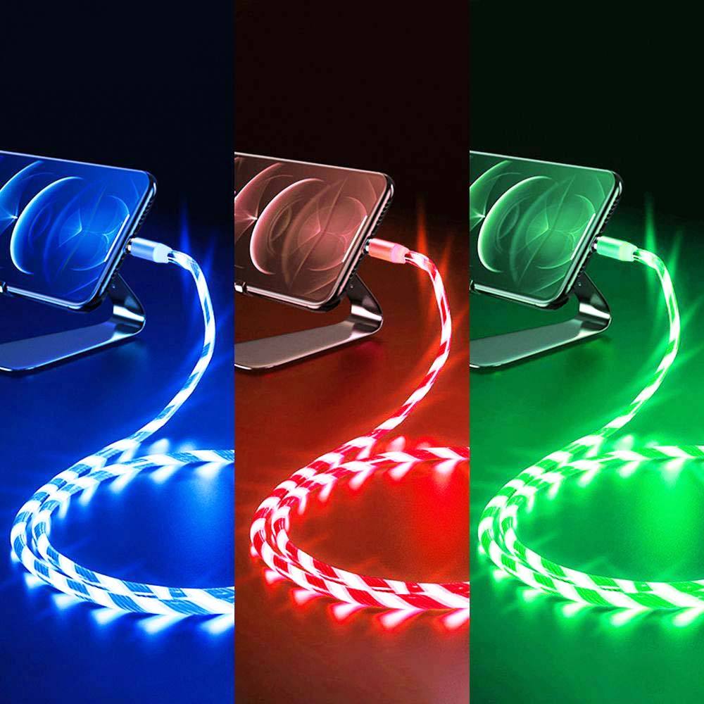 Tri-Color Lightning Cable– USB to C-Type  and USB to IPhone Charging Cables (Red, Green, Blue)