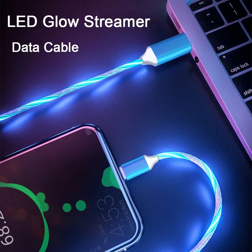 2.4A Led Glow Luminous Flowing Light Quick Fast Charging Usb Cable Type c Cable