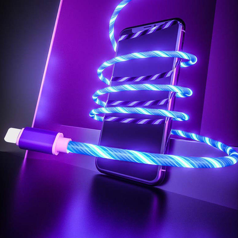 2.4A Led Glow Luminous Flowing Light Quick Fast Charging Usb Cable Type c Cable