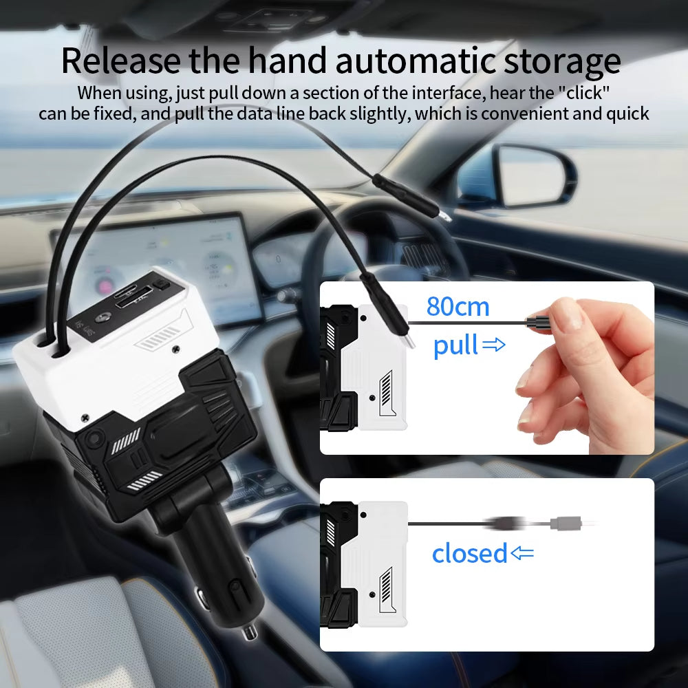 120W Car Charger Adapter with Usb Type c Fast Charging Cable 4 in 1 Retractable Car Charger with Starry Lights