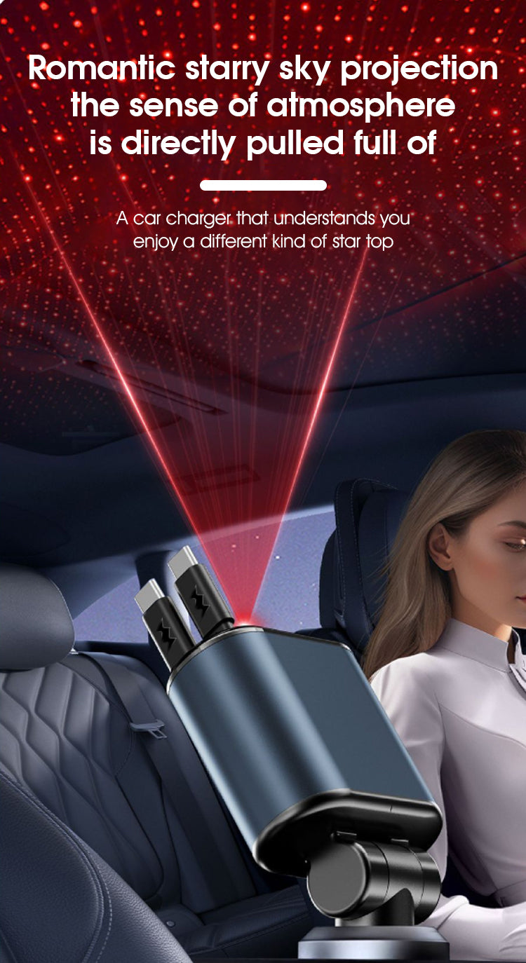 120W 4-in-1 Retractable Car Charger | USB-C & iPhone Fast Charging