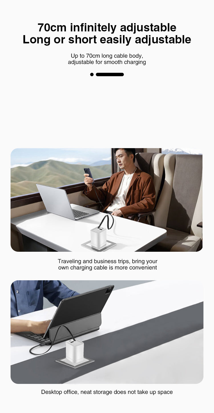 TurboCharge Pro™ GAN 65W PD 3-in-1 Retractable Type-C Fast Charger