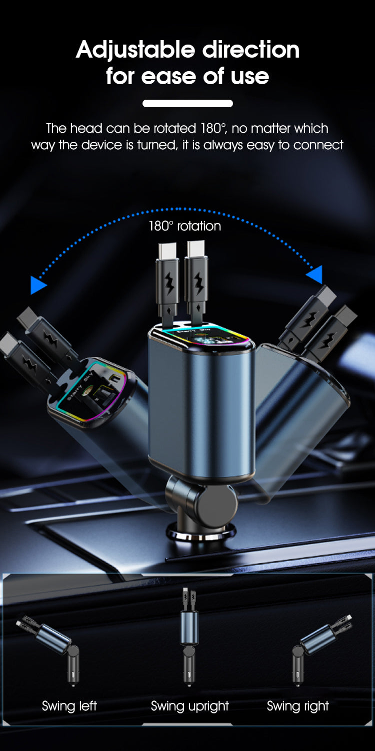 120W 4-in-1 Retractable Car Charger | USB-C & iPhone Fast Charging