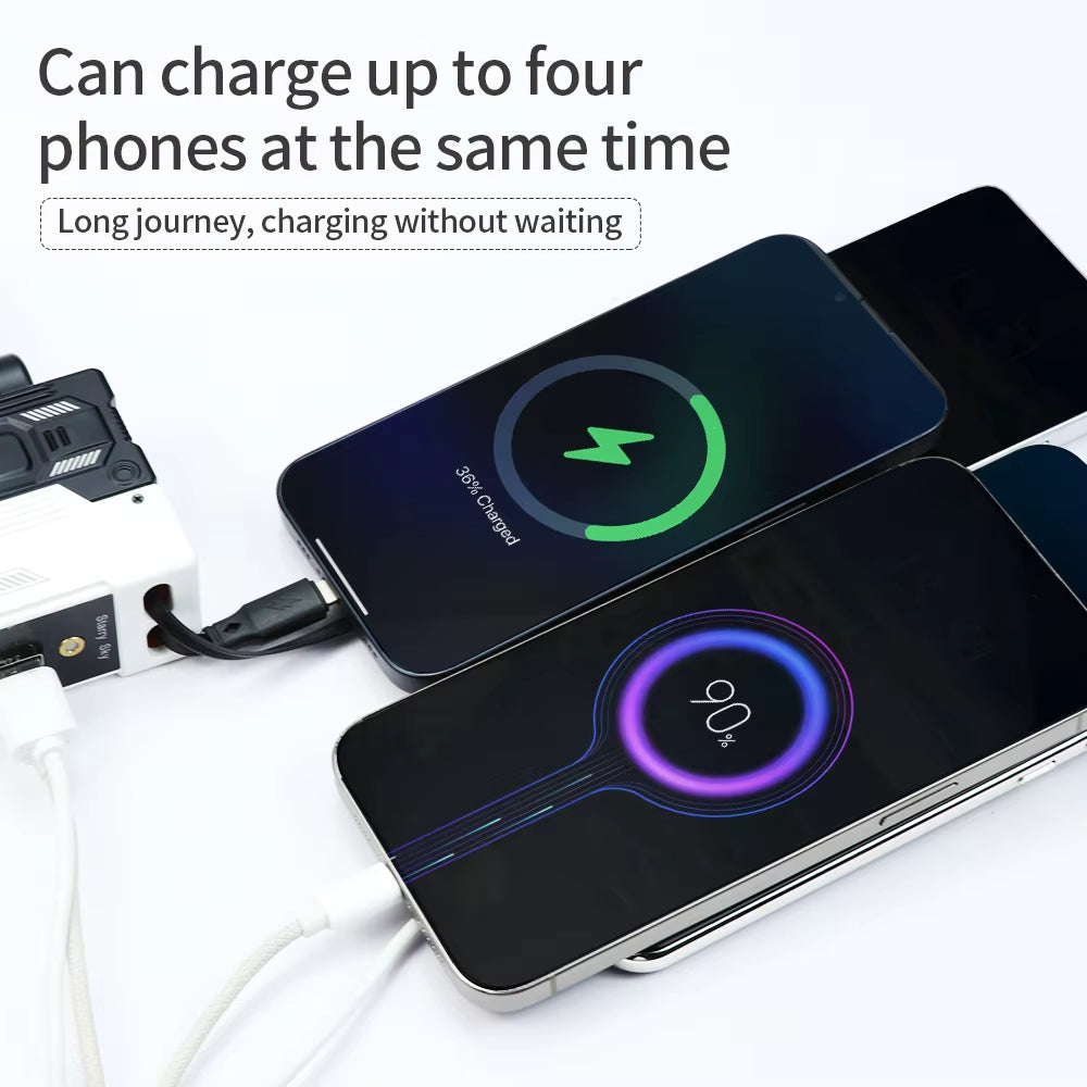 120W Car Charger Adapter with Usb Type c Fast Charging Cable 4 in 1 Retractable Car Charger with Starry Lights
