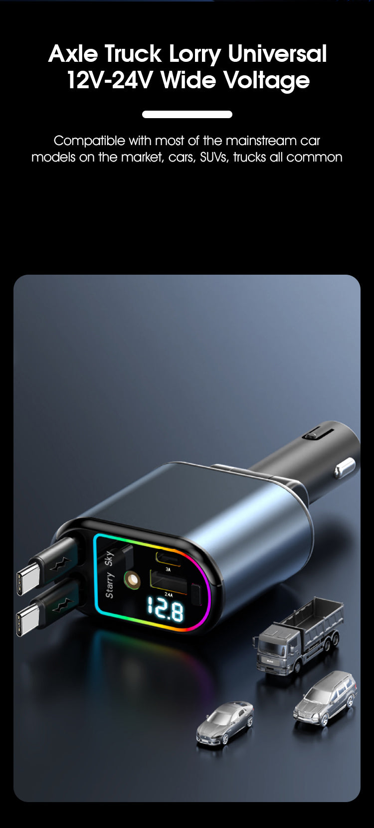 120W 4-in-1 Retractable Car Charger | USB-C & iPhone Fast Charging