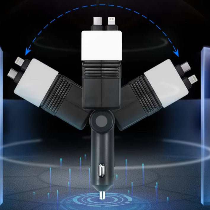 120W Car Charger Adapter with Usb Type c Fast Charging Cable 4 in 1 Retractable Car Charger with Starry Lights