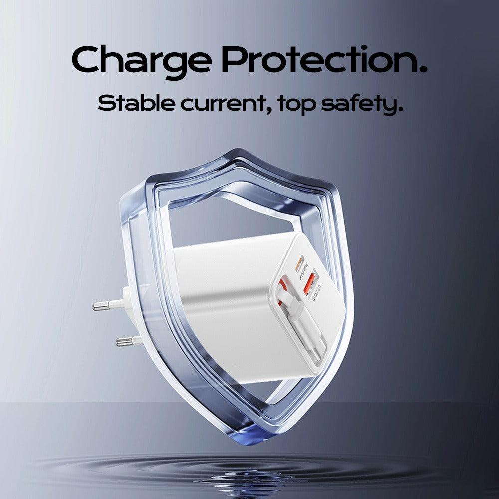 TurboCharge Pro™ GAN 65W PD 3-in-1 Retractable Type-C Fast Charger