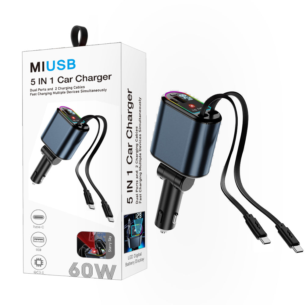 4 in 1 Retractable Car Charger 120W USB C Fast Charging Car Phone Charger with Cord Compatible with Android Charger