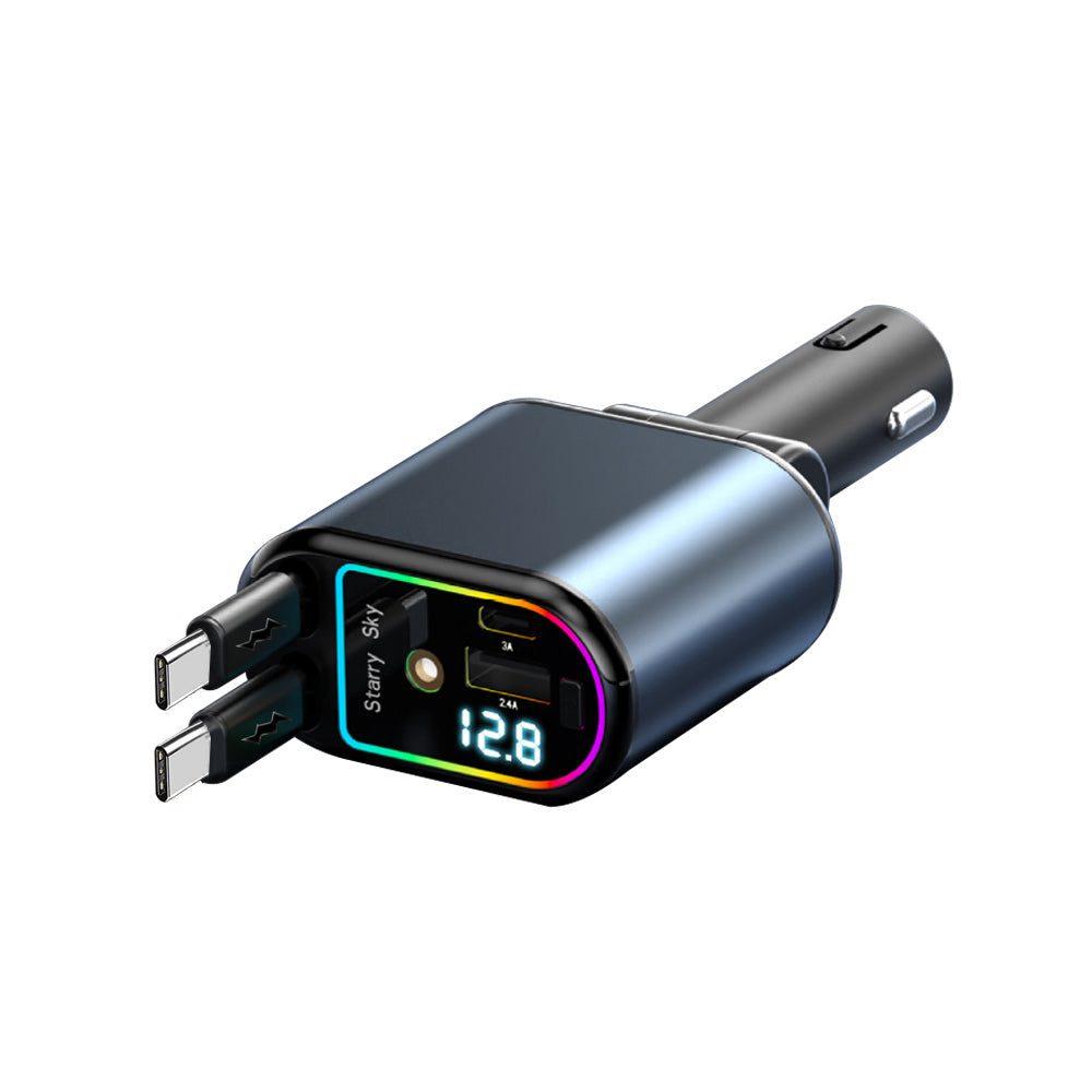 120W 4-in-1 Retractable Car Charger | USB-C & iPhone Fast Charging