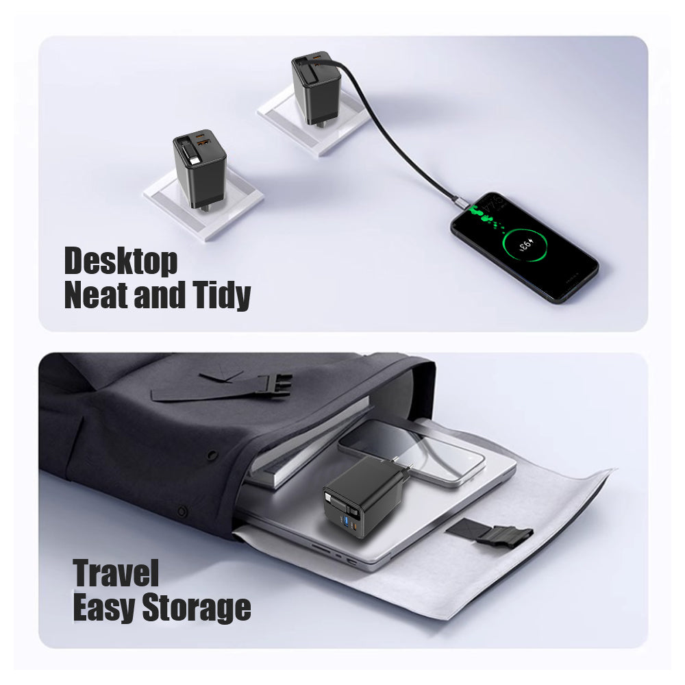 TurboCharge Pro™ GAN 65W PD 3-in-1 Retractable Type-C Fast Charger